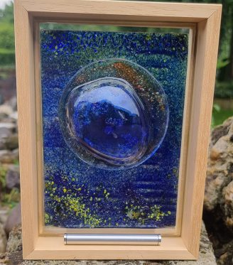glas-ornament urn blauw, asbuisje